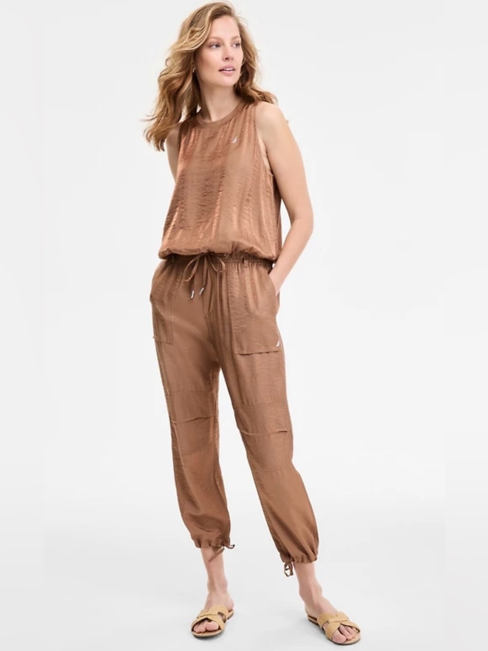 Nautica Sleeveless Drawstring Jogger set in Brown Shirt XL Pant L
